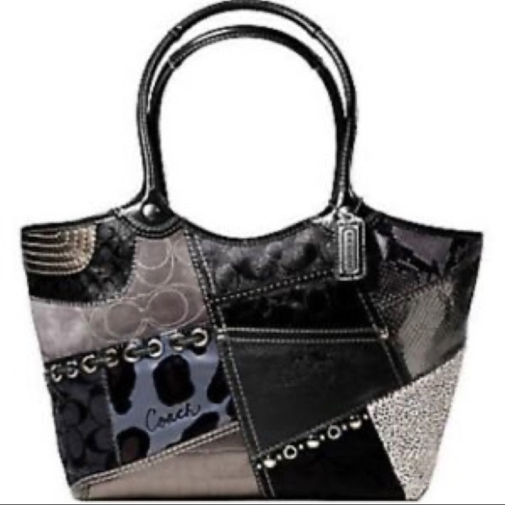 Coach Black & Gray Patchwork Bleecker Tote